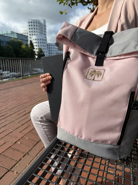 Rolltop Rucksack Damen rosa Le Monaco mit Laptop – Travel Palm Luxury