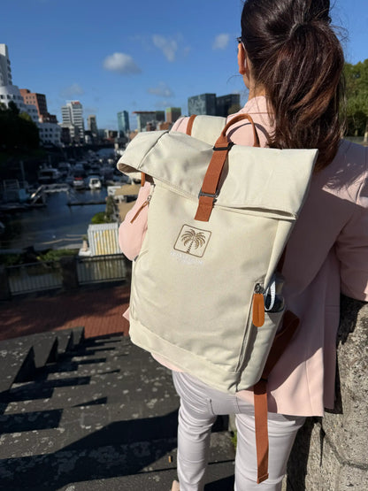 Eleganter Rolltop Rucksack beige für Frauen – stilvoller Damen Rucksack