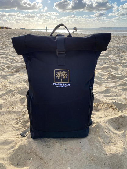 Rolltop Rucksack black velvet Frauen Reise – vielseitiger Damen Rucksack