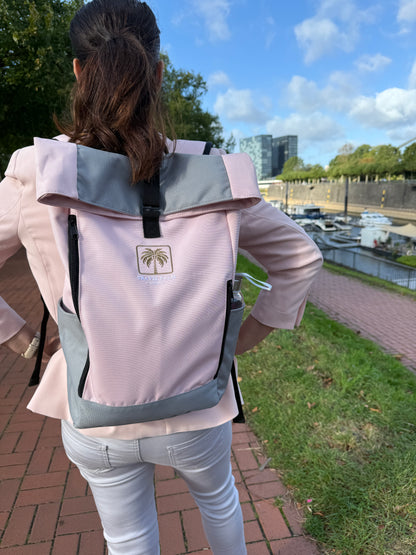 Rolltop Rucksack soft rose Damen elegant – Le Monaco Travel Palm