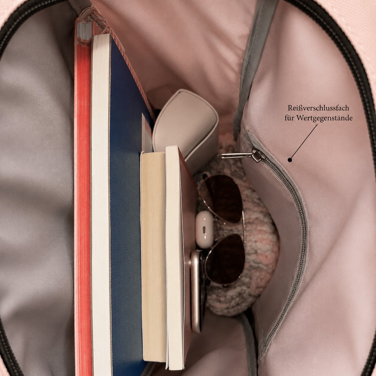 Rolltop Rucksack rosa durchdachte Innenfächer – praktischer Laptop Rucksack Damen