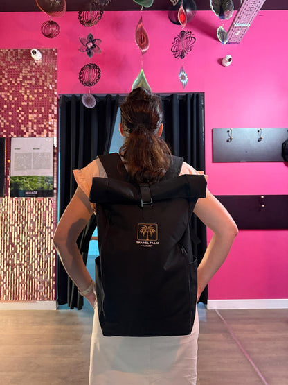 Rolltop Rucksack schwarz Damen elegant – Le Monaco Travel Palm