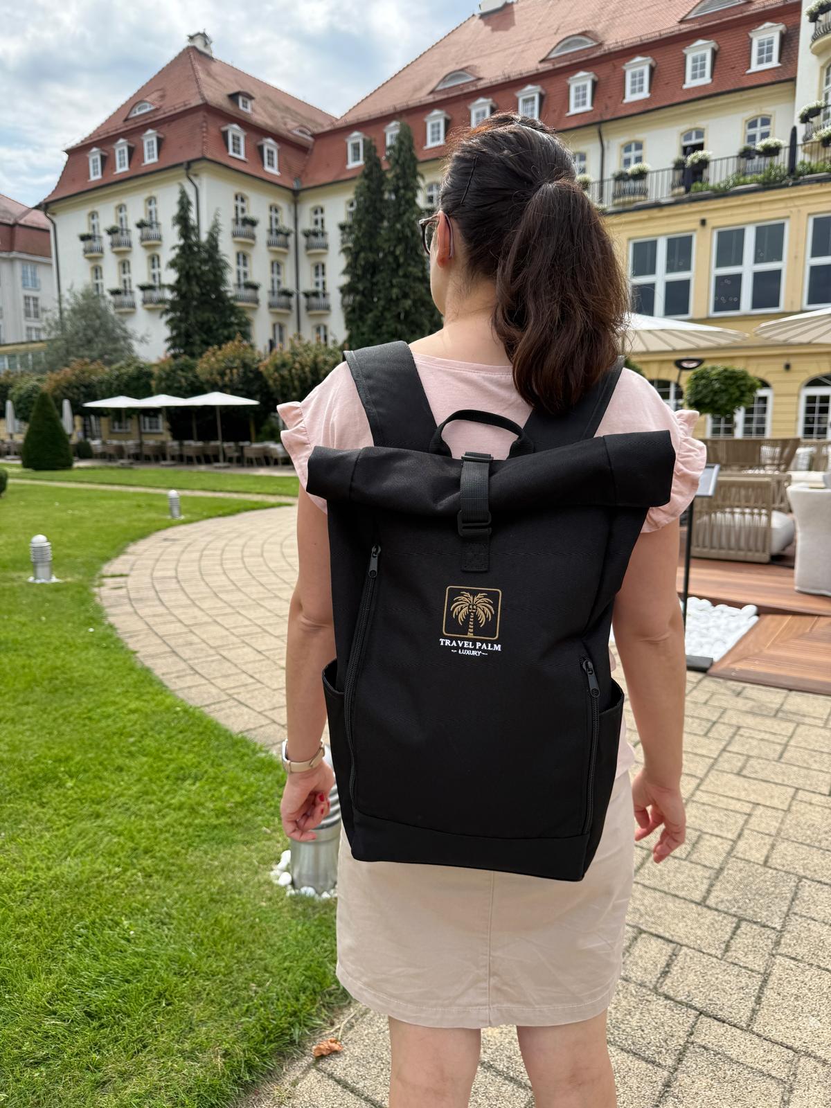 Rolltop Rucksack schwarz Damen – Le Monaco Reise Business Rucksack