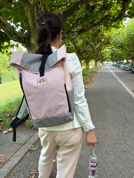 Rolltop Rucksack rosa für Frauen  – eleganter Damen-Rucksack
